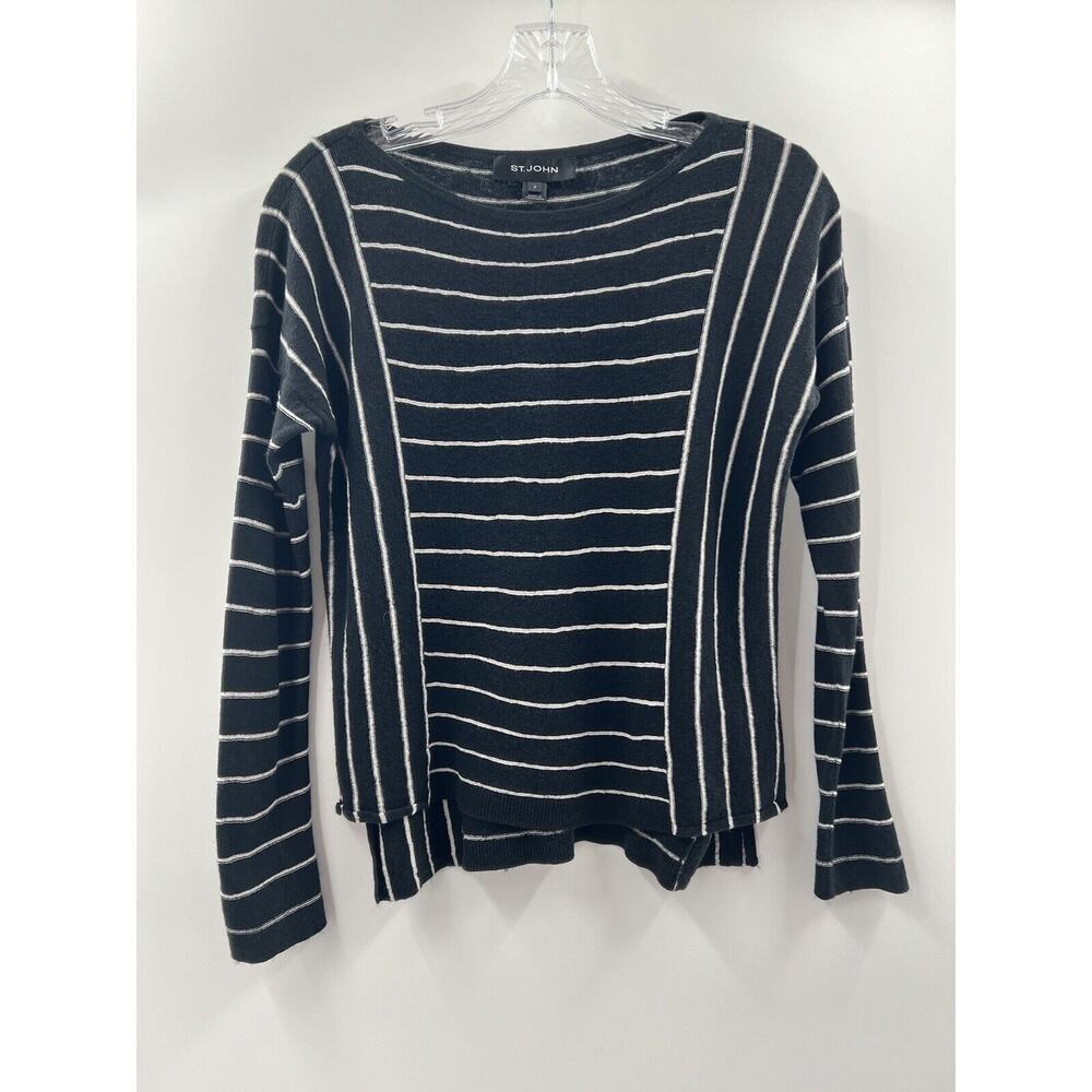 St. John Women’s 3/4 Sleeve Silk/Wool/Cashmere Sweater Black Ivory Size Petite